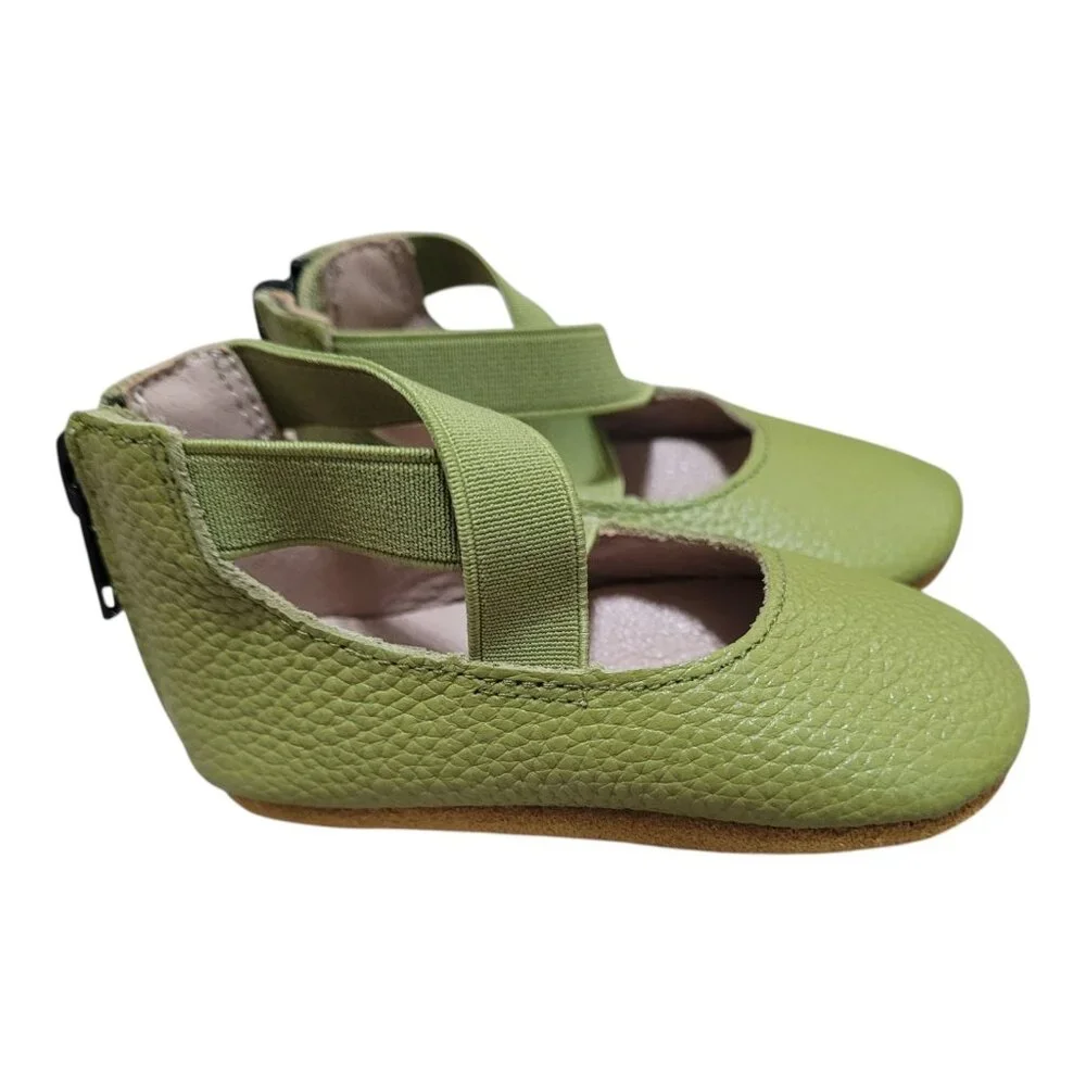 NEW A‎ Bear Co Toddler Size 3 Pebbled Leather Ballerina Flats Green Girl's